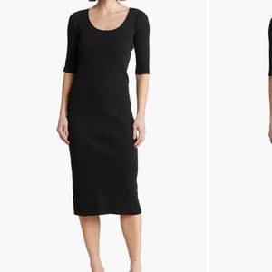 Vince Scoop Neck Elbow Length Sleeve Rib Dress